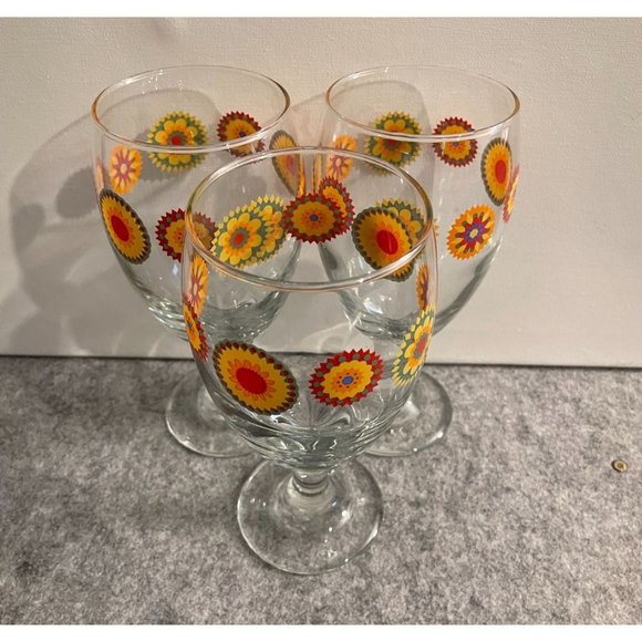 3 Boho Mod Designed Greenbriar International Water Goblets #1431 - Picture 2 of 4